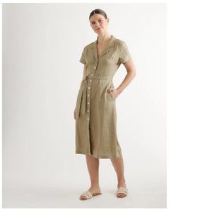 Quince 100% European Linen Button Front Dress NWOT Green Med
